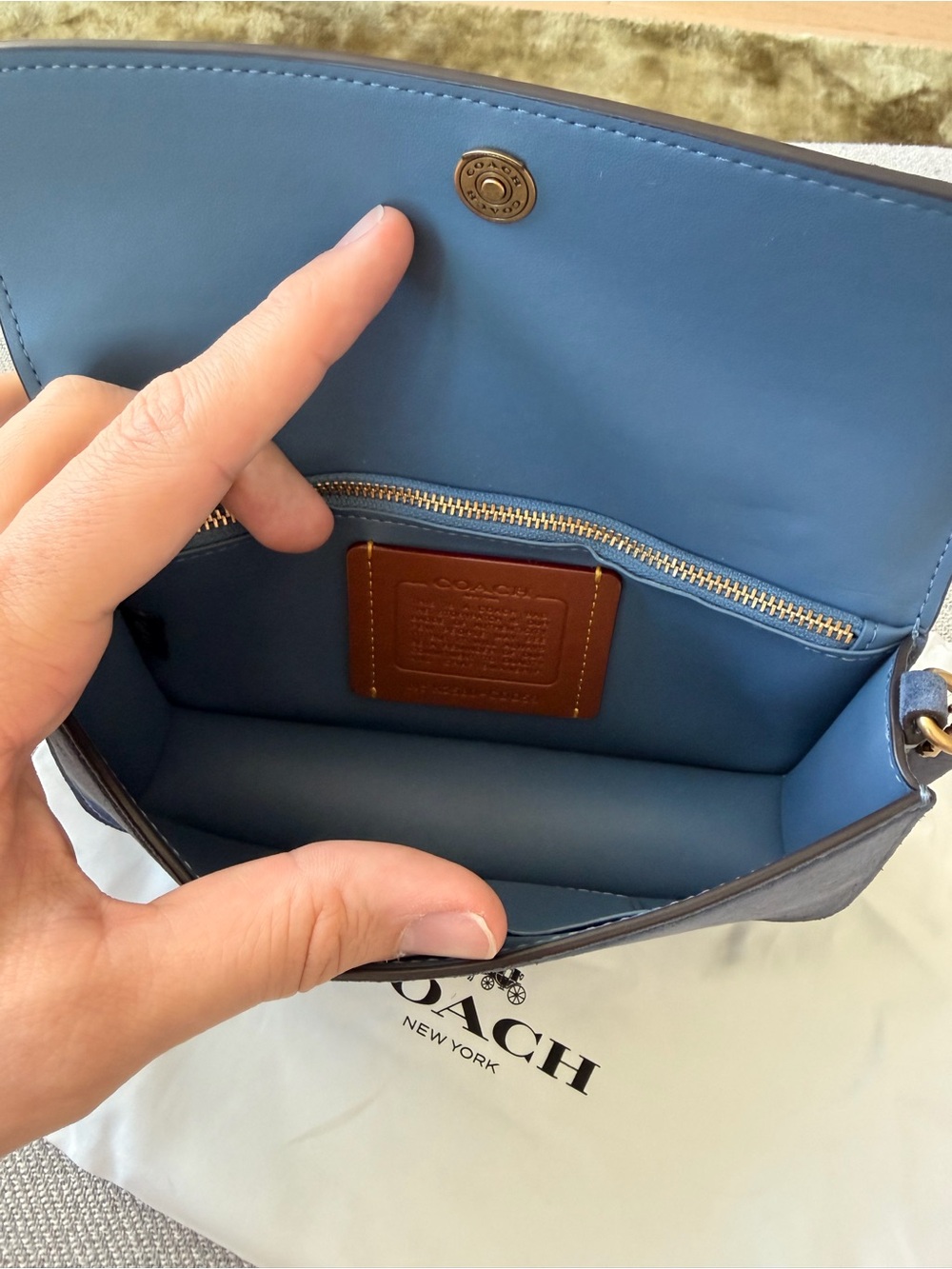 Coach Elora Top Handle Bag Blue Denim Suede - Picture 7 of 7